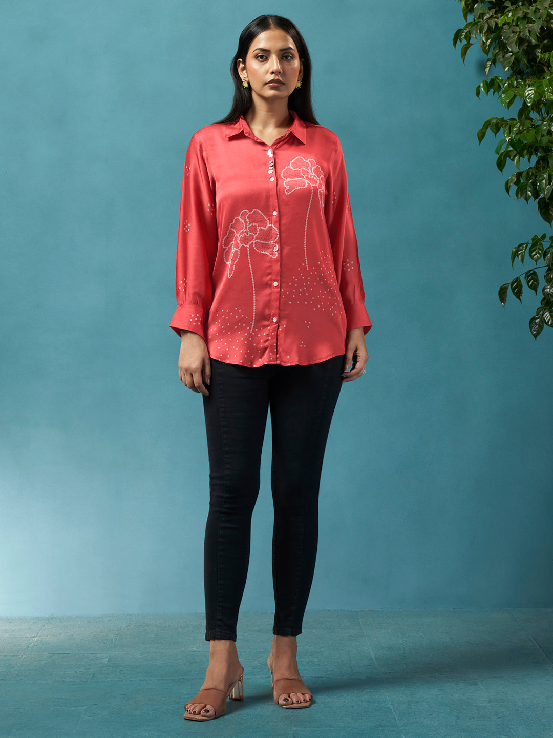 Scarlett Red Crepe Printed Shirt