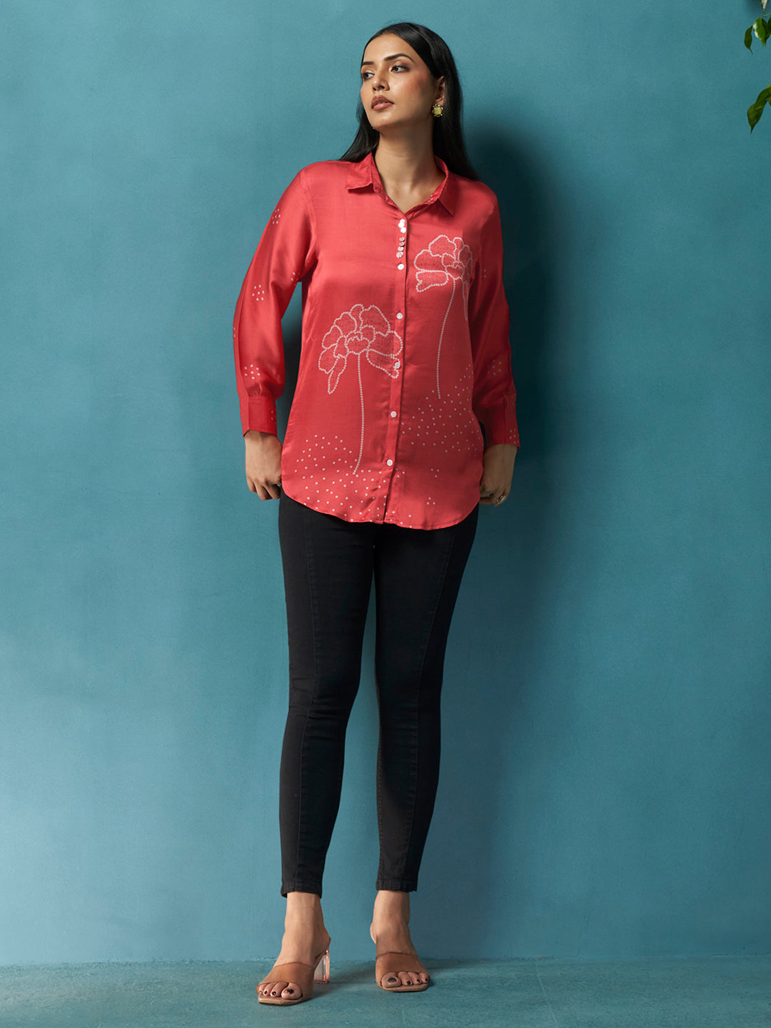 Scarlett Red Crepe Printed Shirt