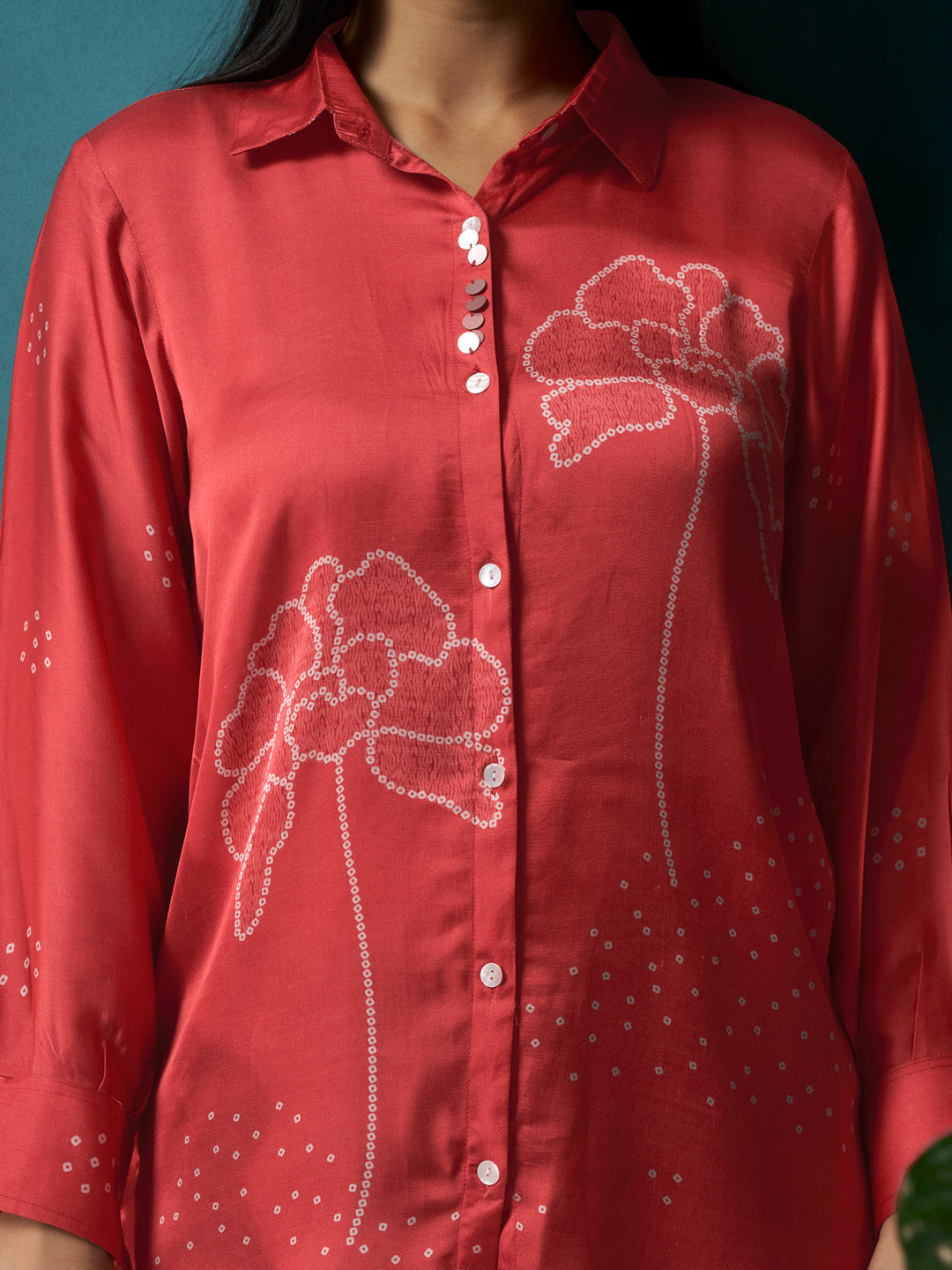 Scarlett Red Crepe Printed Shirt