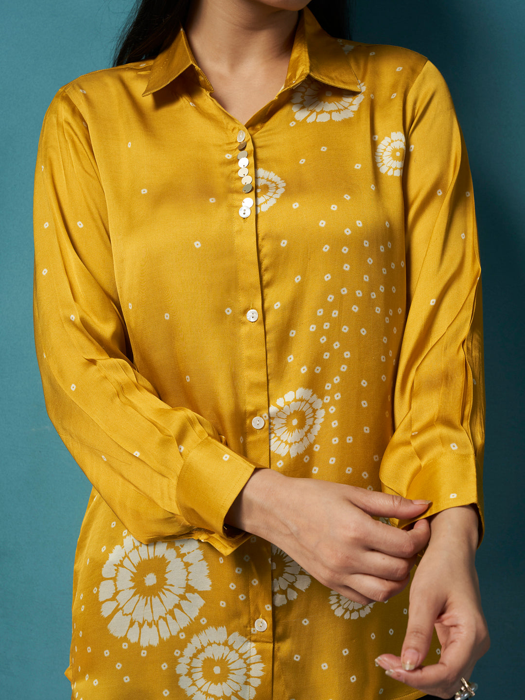 Daisy Yellow Crepe Printed Shirt
