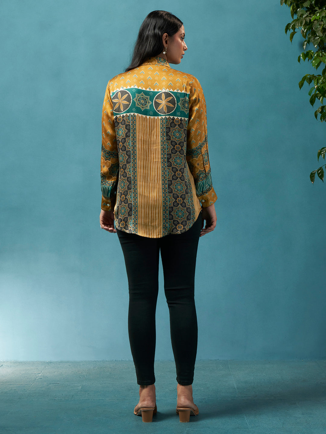 Mila Mustard Green Crepe Printed Shirt