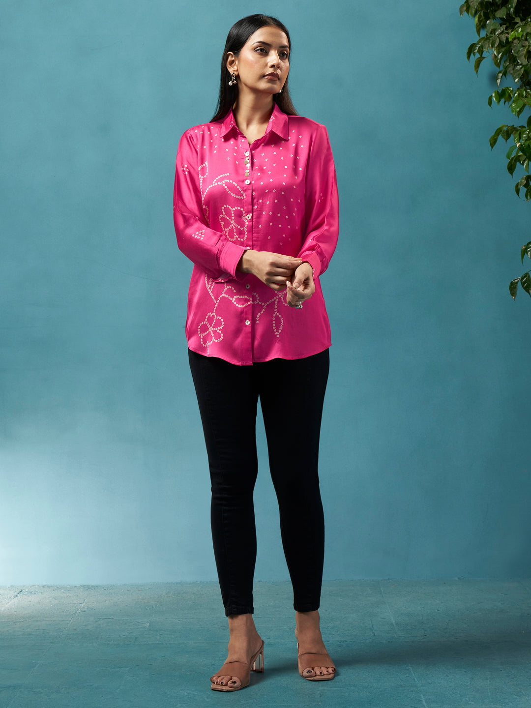 Bella Pink Crepe Printed Shirt