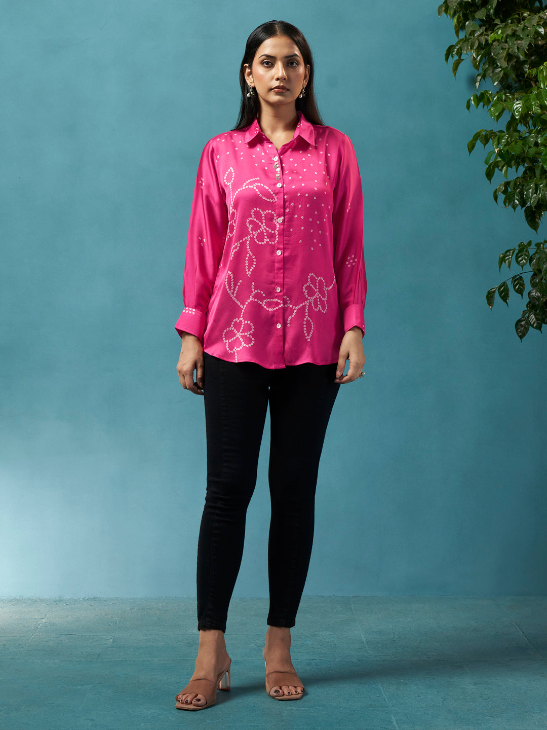 Bella Pink Crepe Printed Shirt