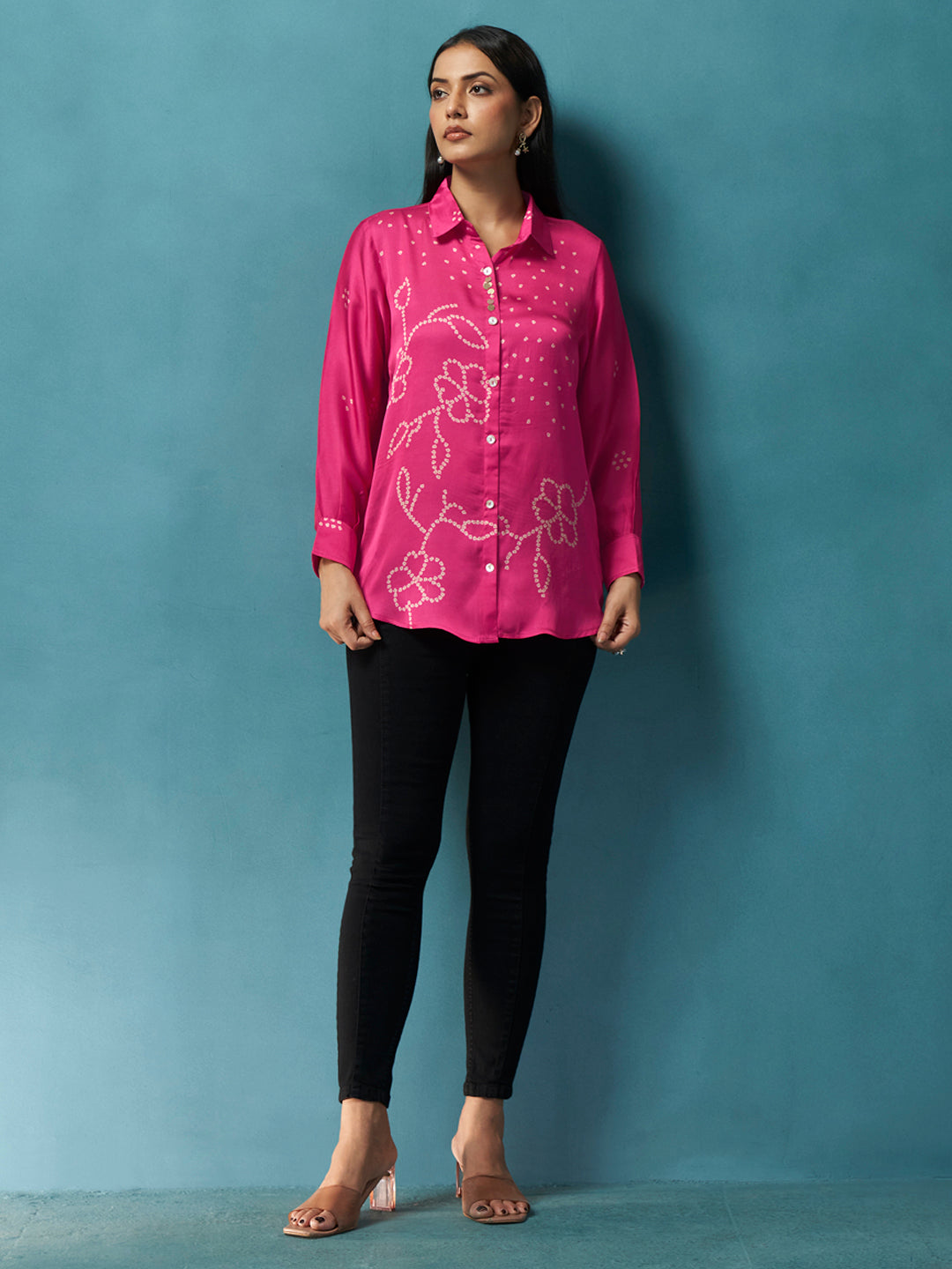Bella Pink Crepe Printed Shirt