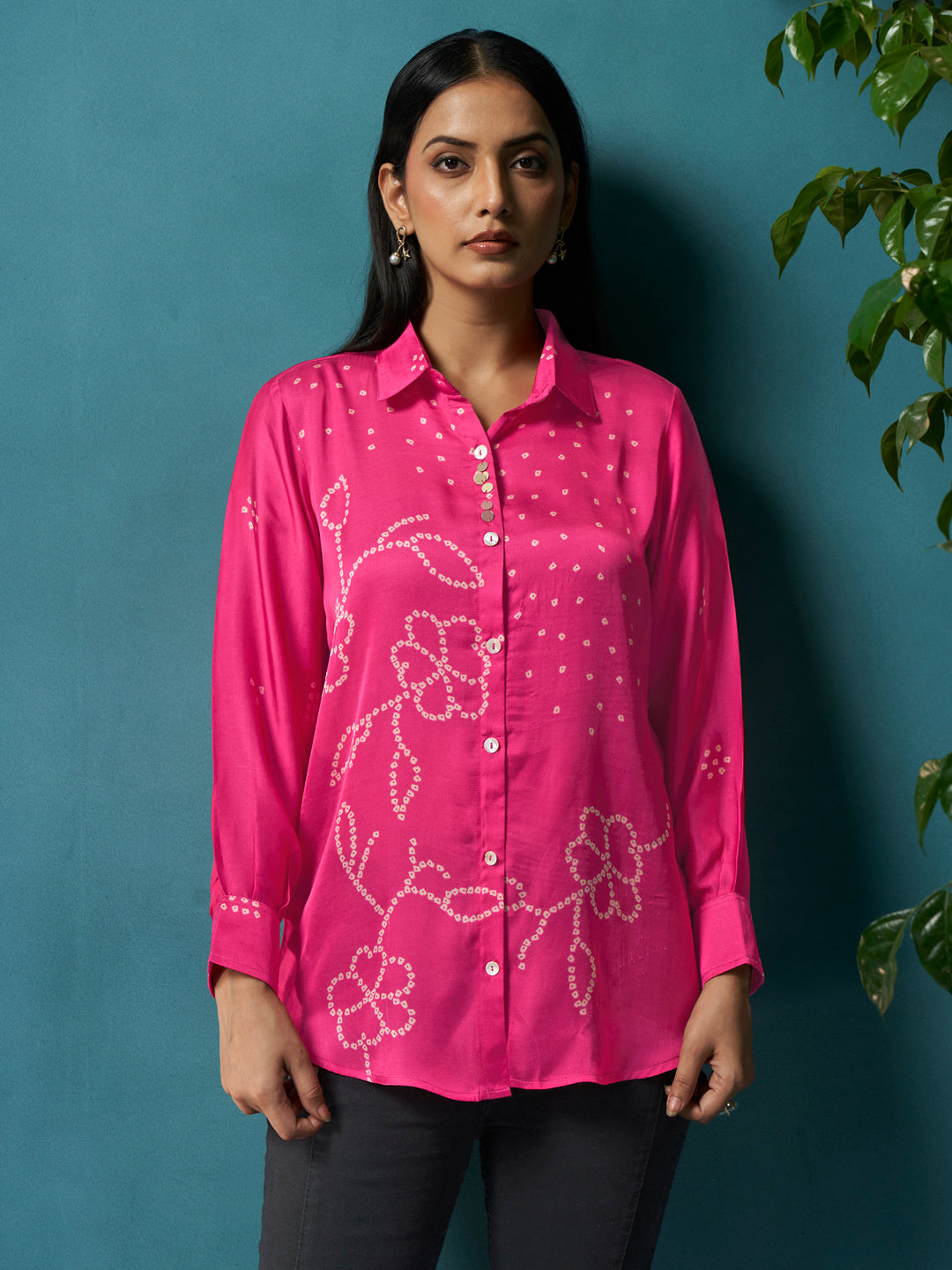 Bella Pink Crepe Printed Shirt