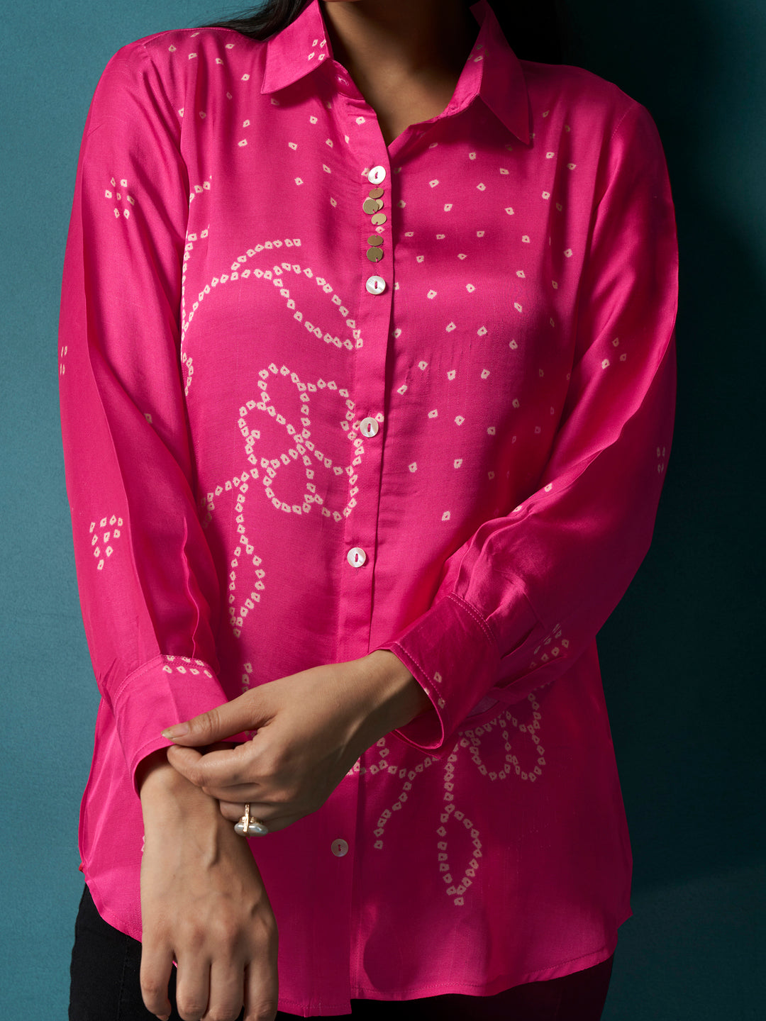 Bella Pink Crepe Printed Shirt