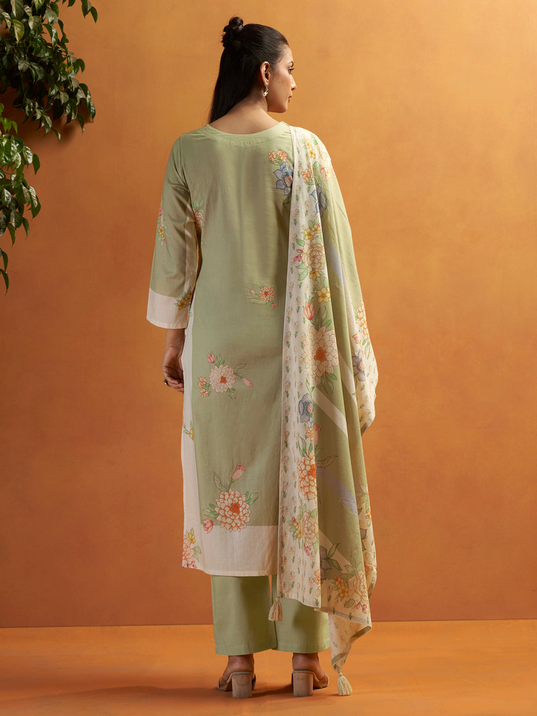 Kokum Pista Green Cotton Cambric Suit Set