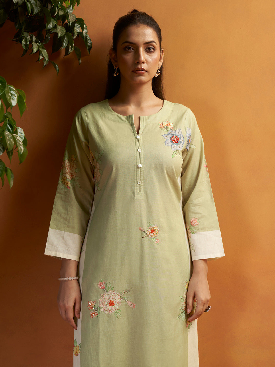 Kokum Pista Green Cotton Cambric Suit Set
