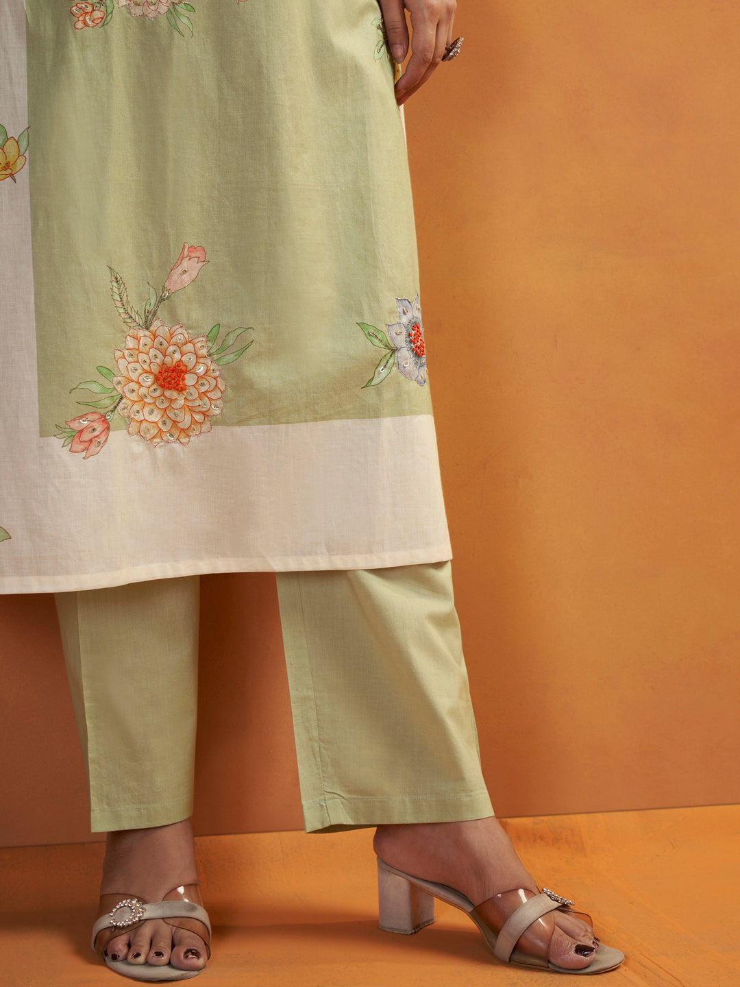Kokum Pista Green Cotton Cambric Suit Set
