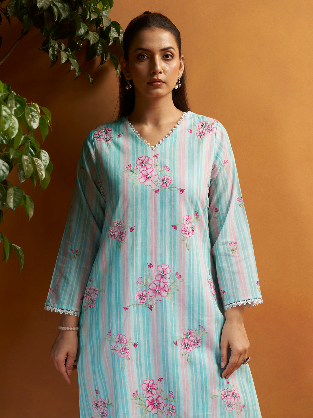 Lehran Sky Blue Cotton Cambric Suit Set