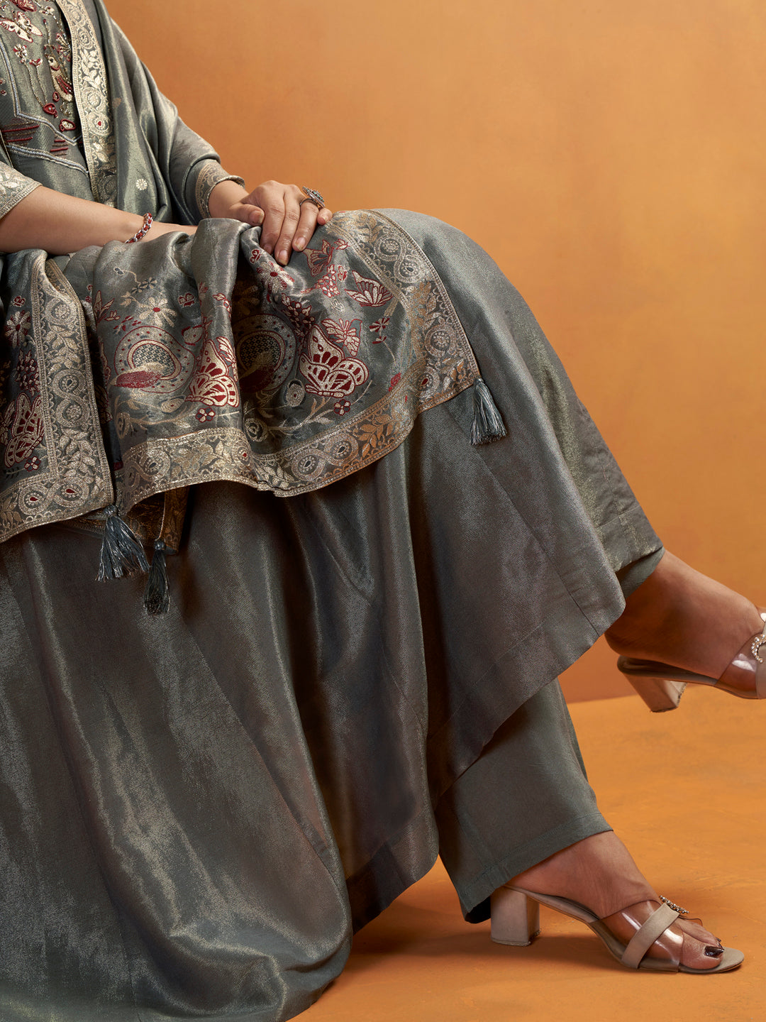 Chhaon Grey Shimmer Silk Suit Set