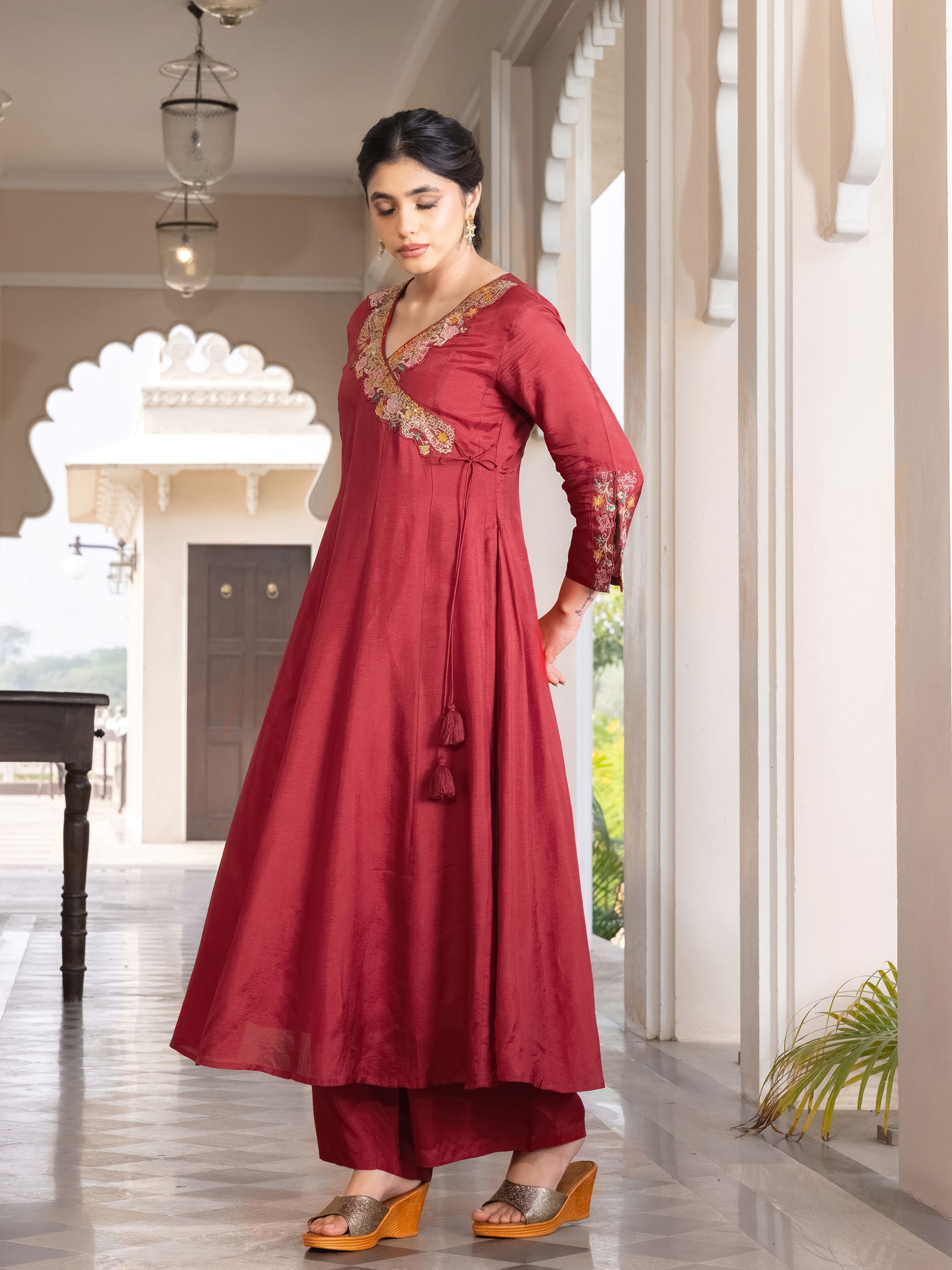 Roshini Viscose Russian Angrakha Set