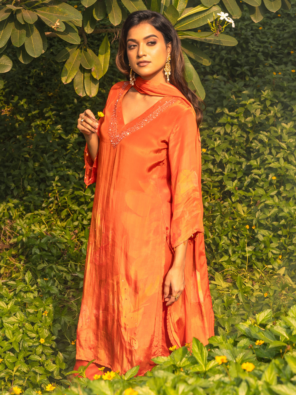 Designer organza silk suit set with intricate hand embroidery for festive occasions - Vannya B