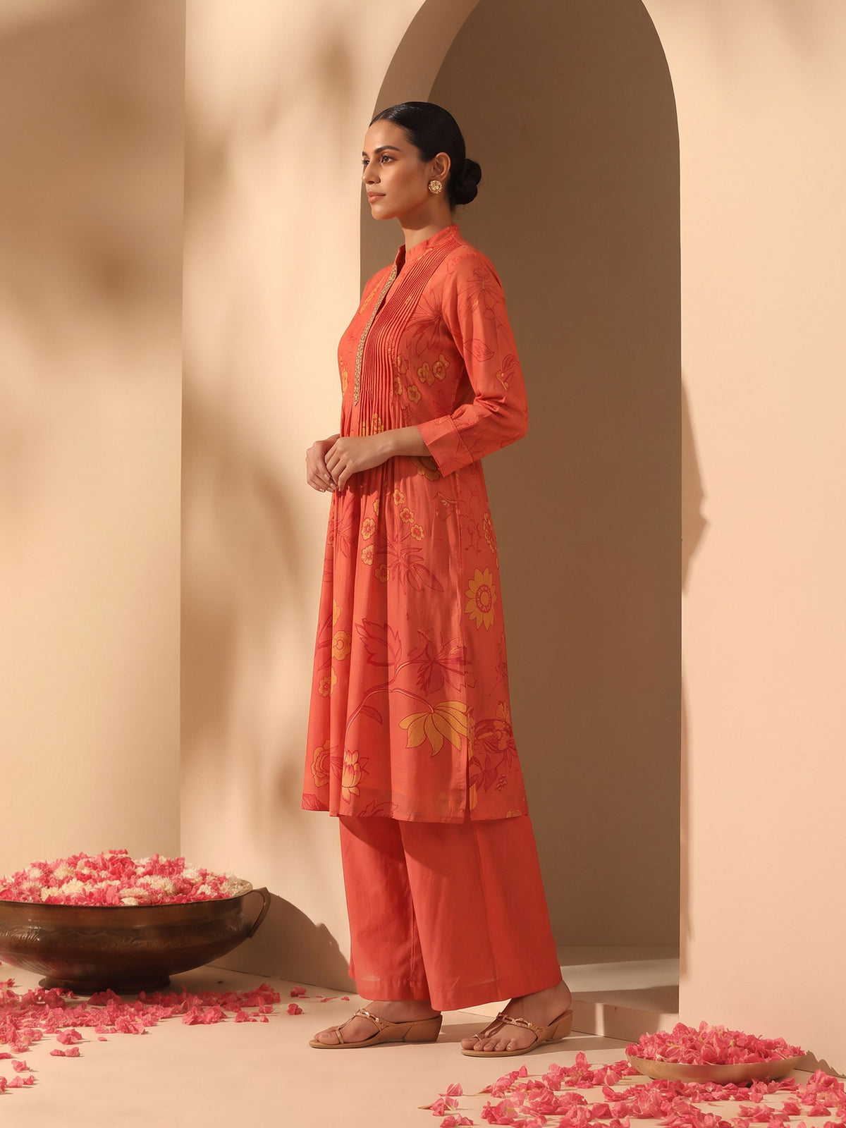 Sindura Red Cotton Chinon Kurta Pant Set