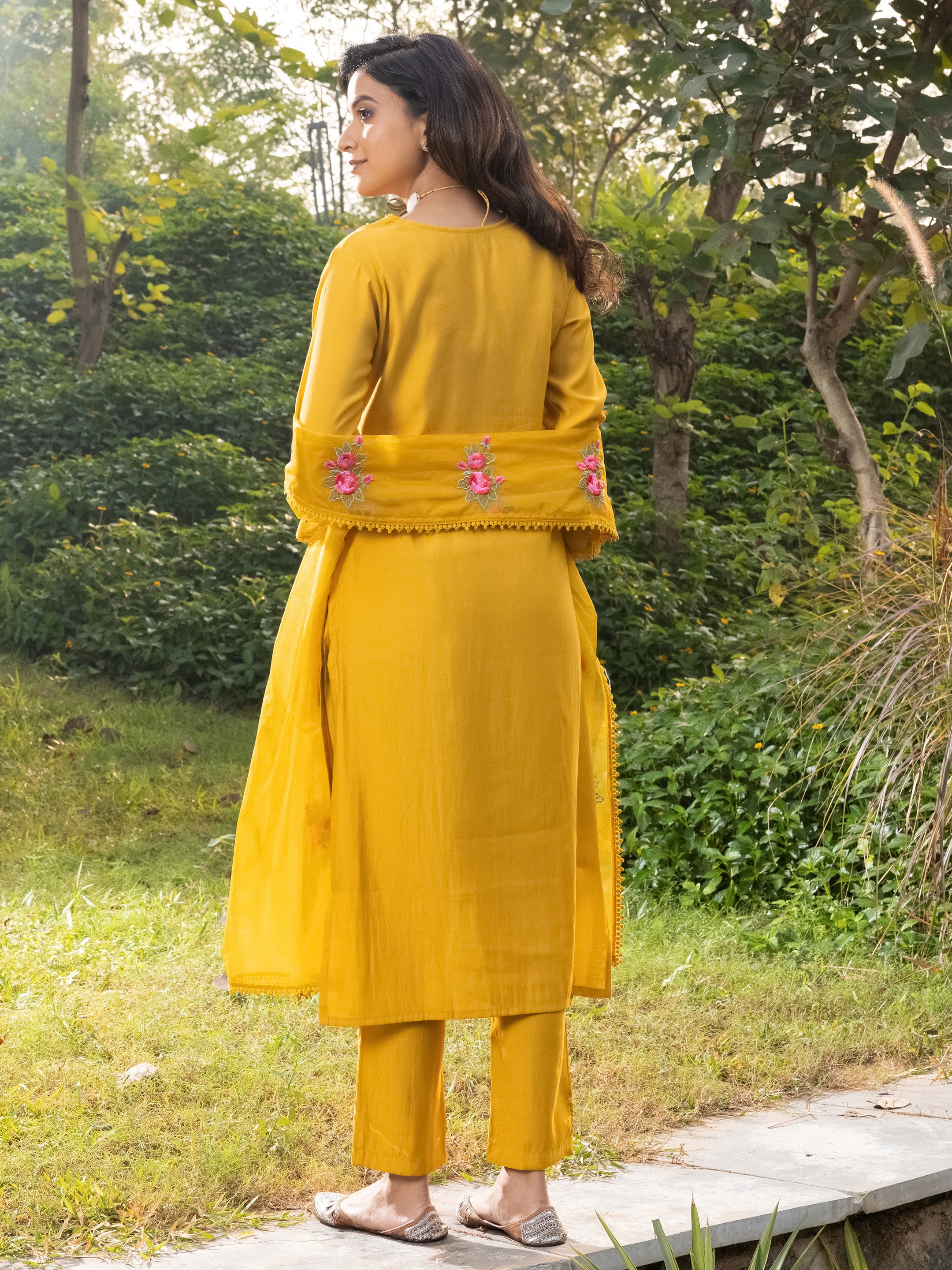 Meera Viscose Chanderi Embroidered Suit Set