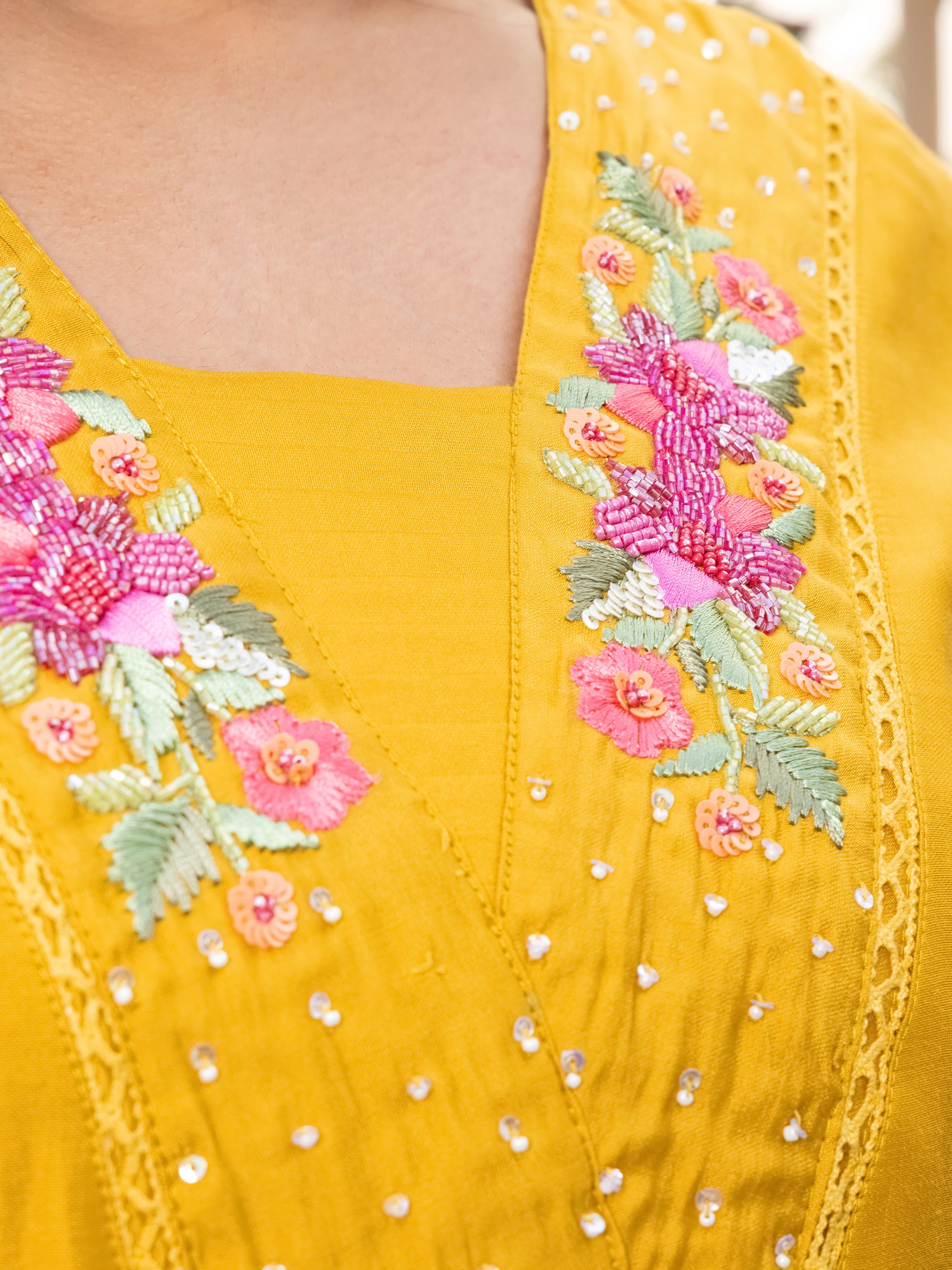 Meera Viscose Chanderi Embroidered Suit Set