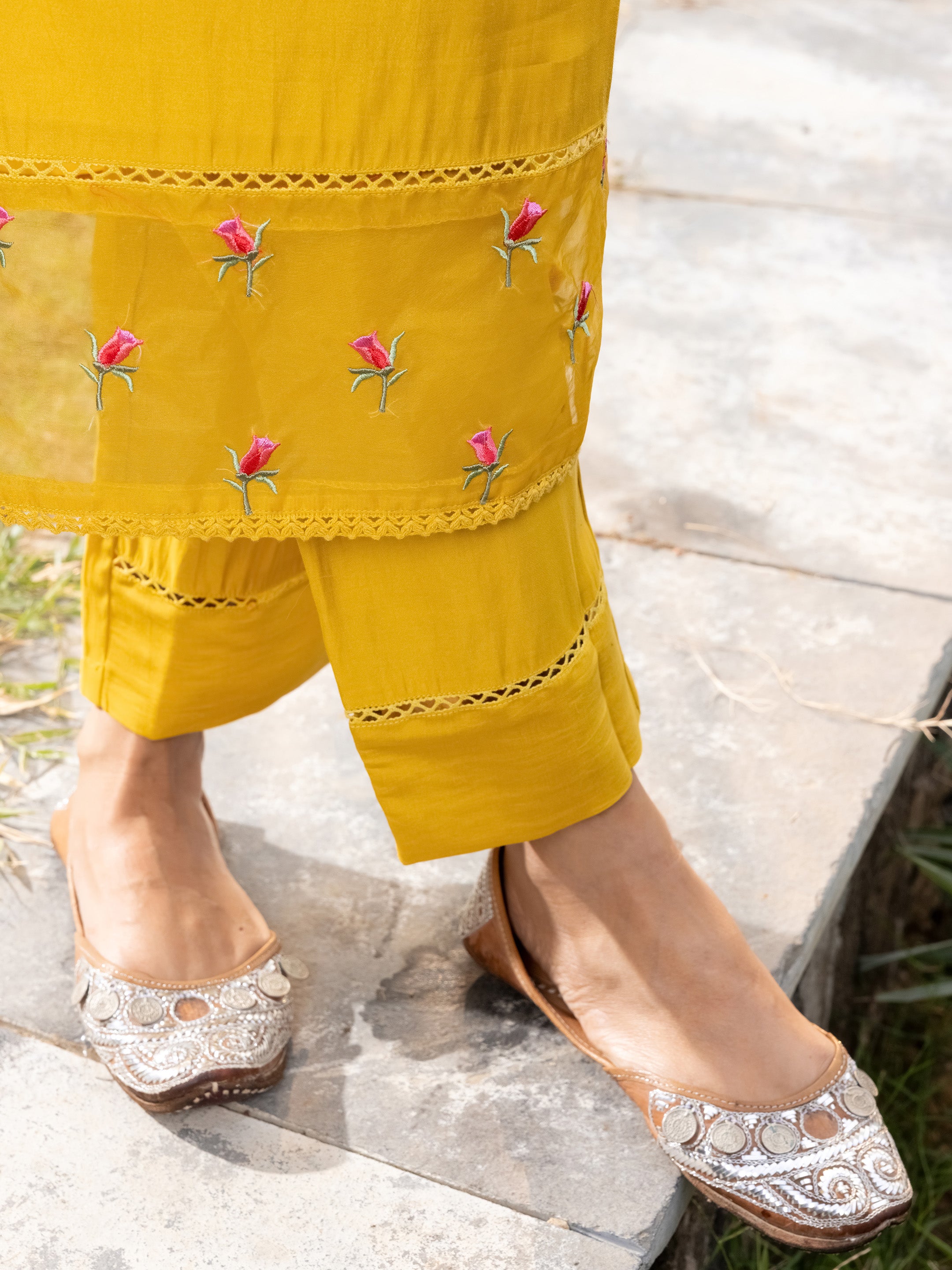 Meera Viscose Chanderi Embroidered Suit Set