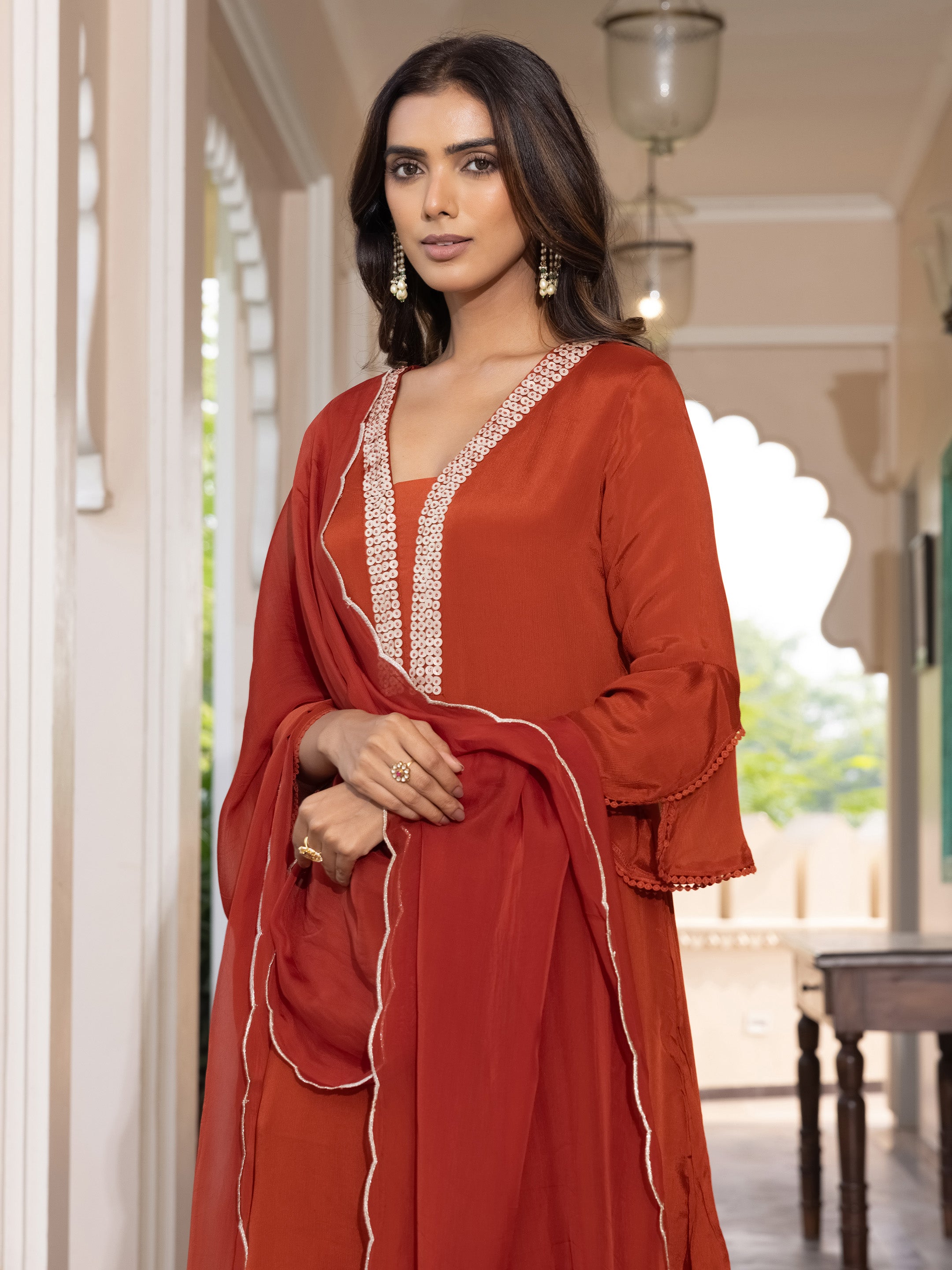 Gaurika Pure Chinnon Embroidered Suit Set