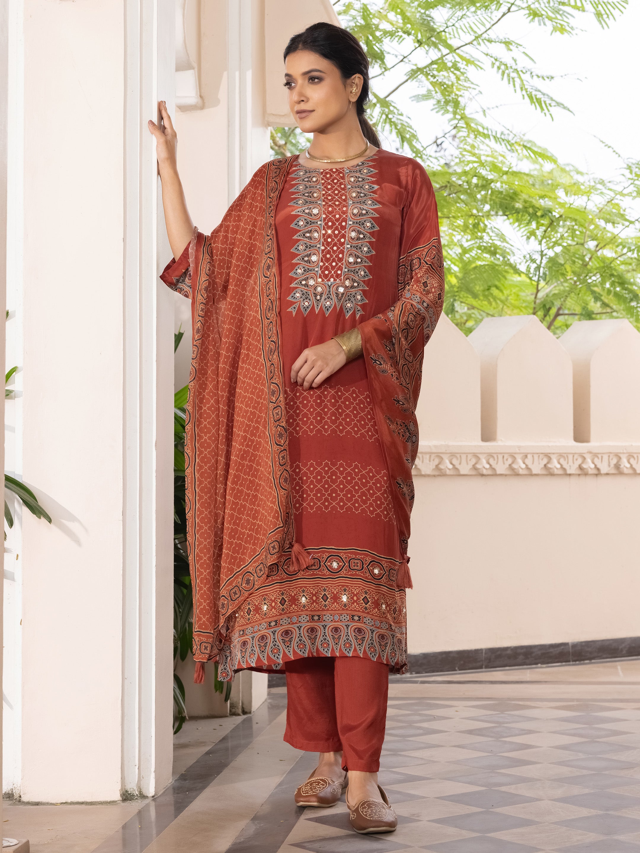 Ira Natural Crepe Festive Suit Set
