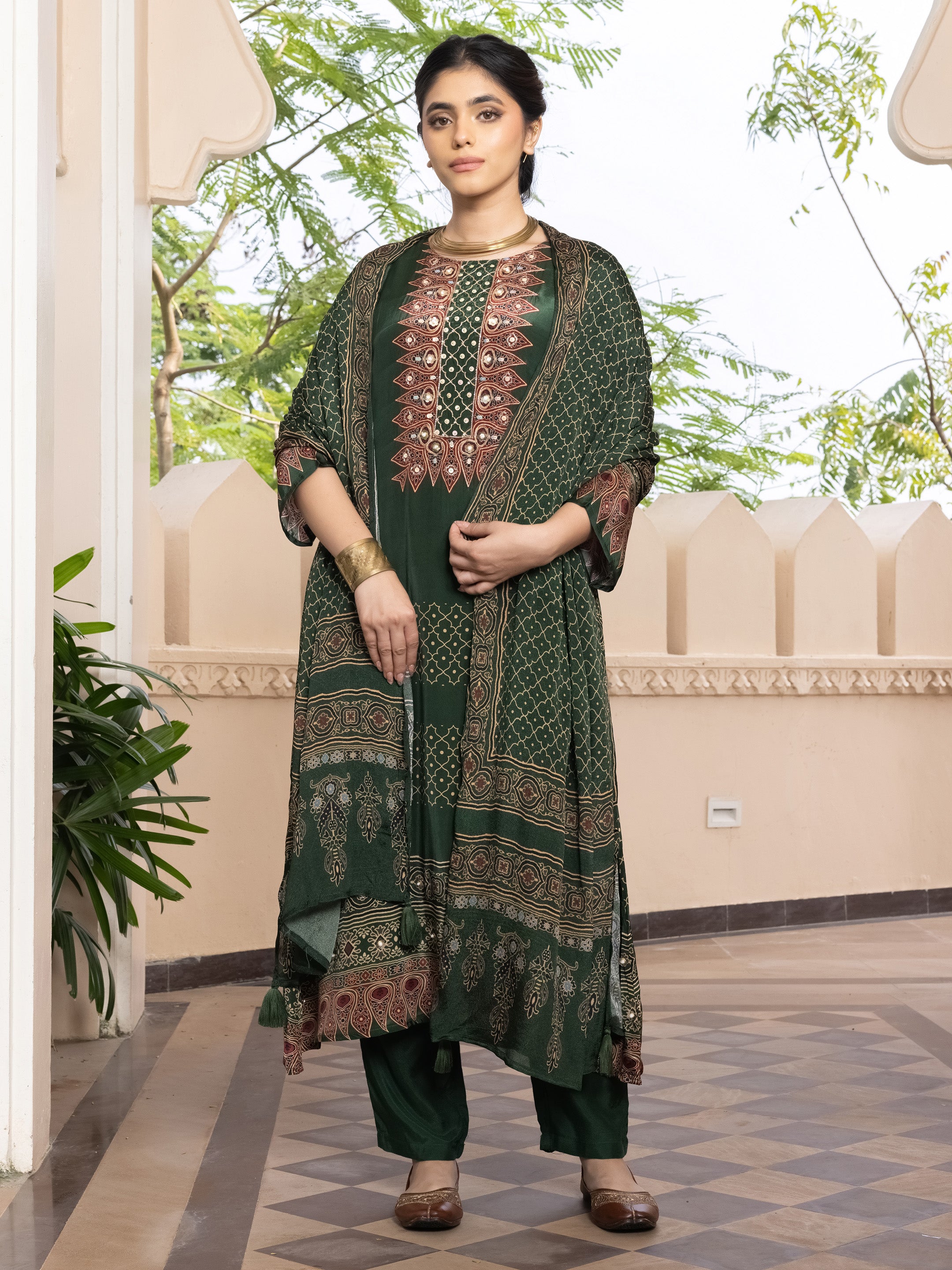 Kavya Natural Crepe Embroidered Suit Set