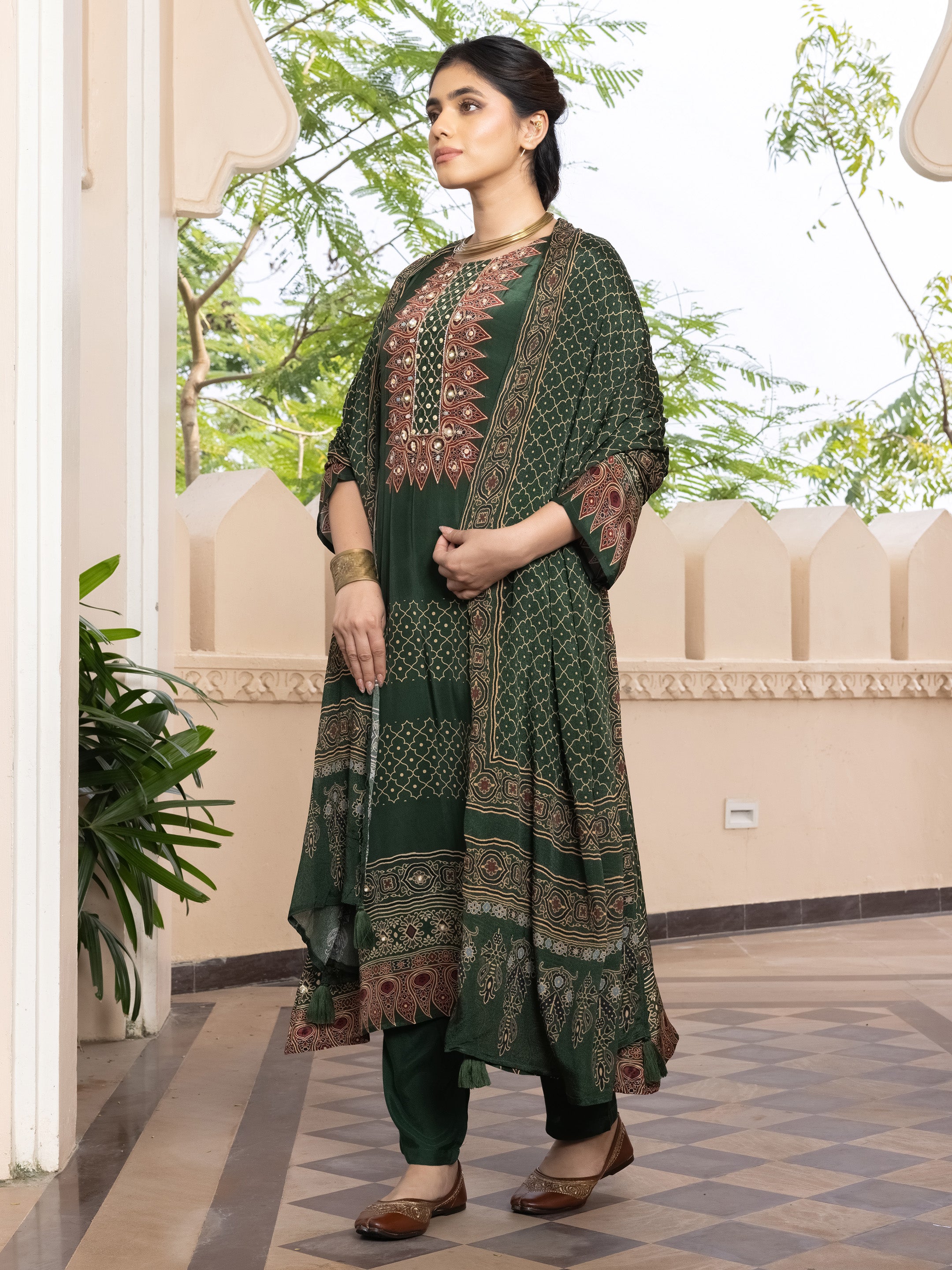 Kavya Natural Crepe Embroidered Suit Set