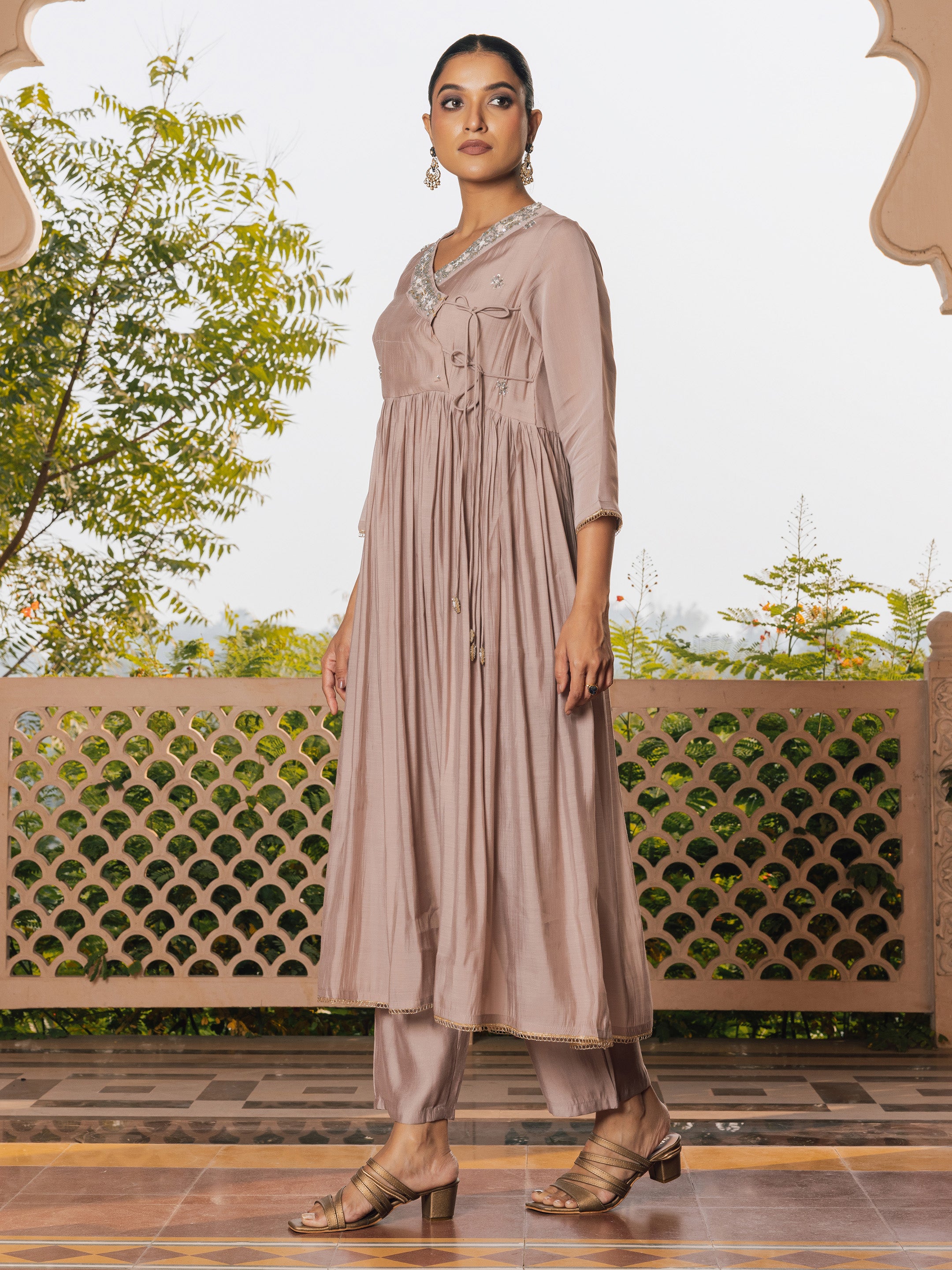 Saanjh Mul Chanderi Angrakha Kurta Set