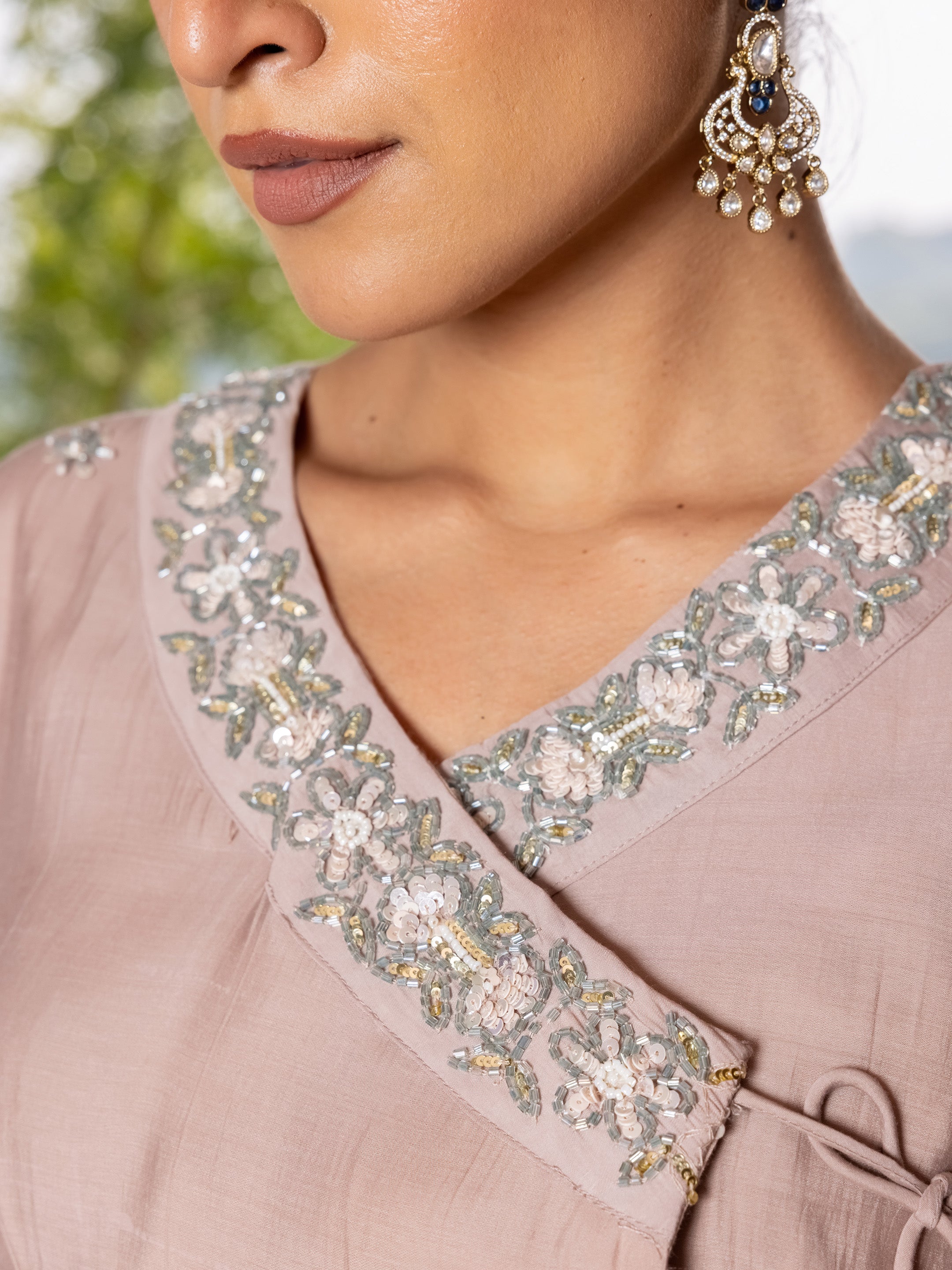 Saanjh Mul Chanderi Angrakha Kurta Set