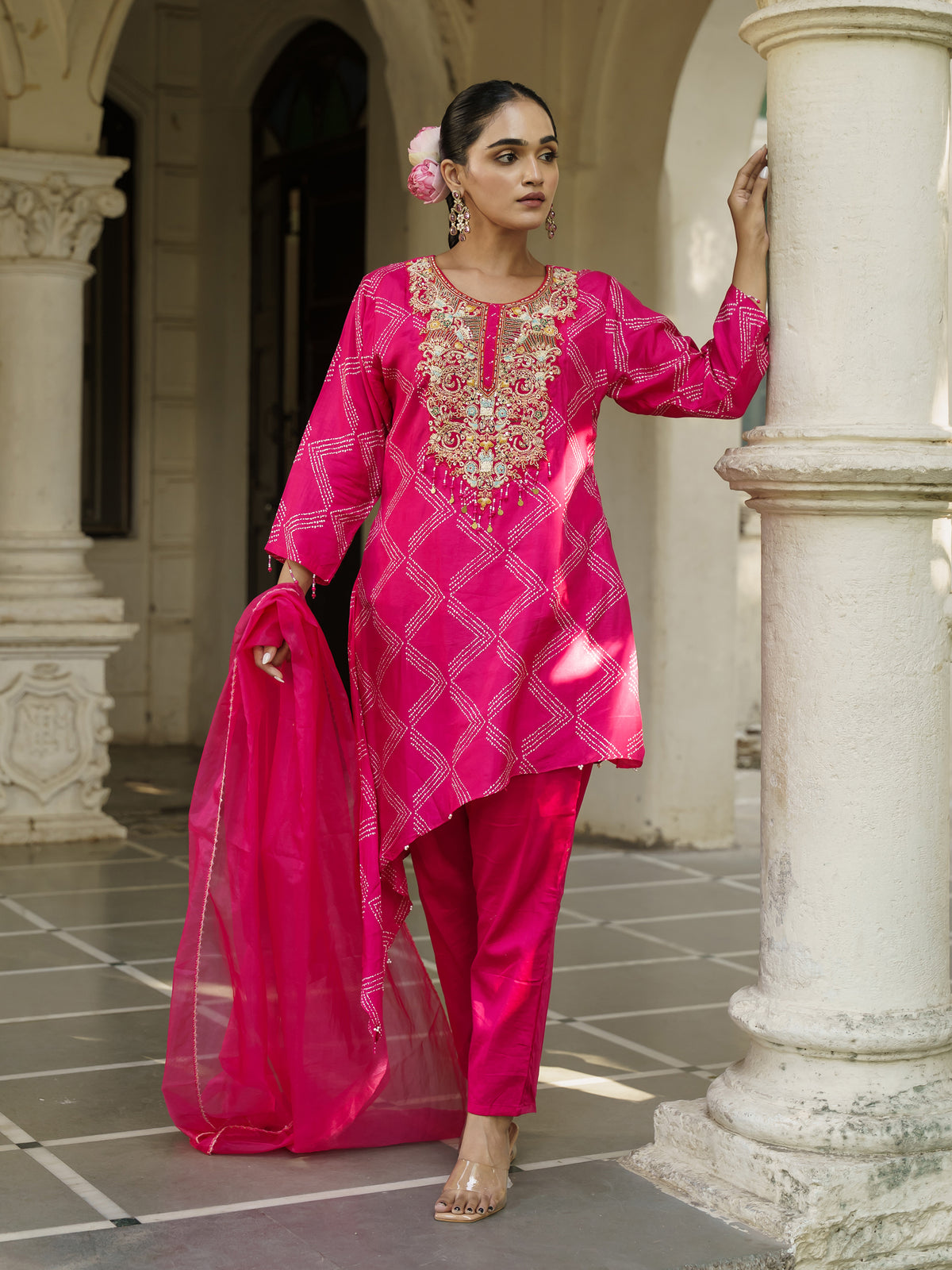Mukti Rani Pink Pure Viscose Embroidered Straight Suit Set
