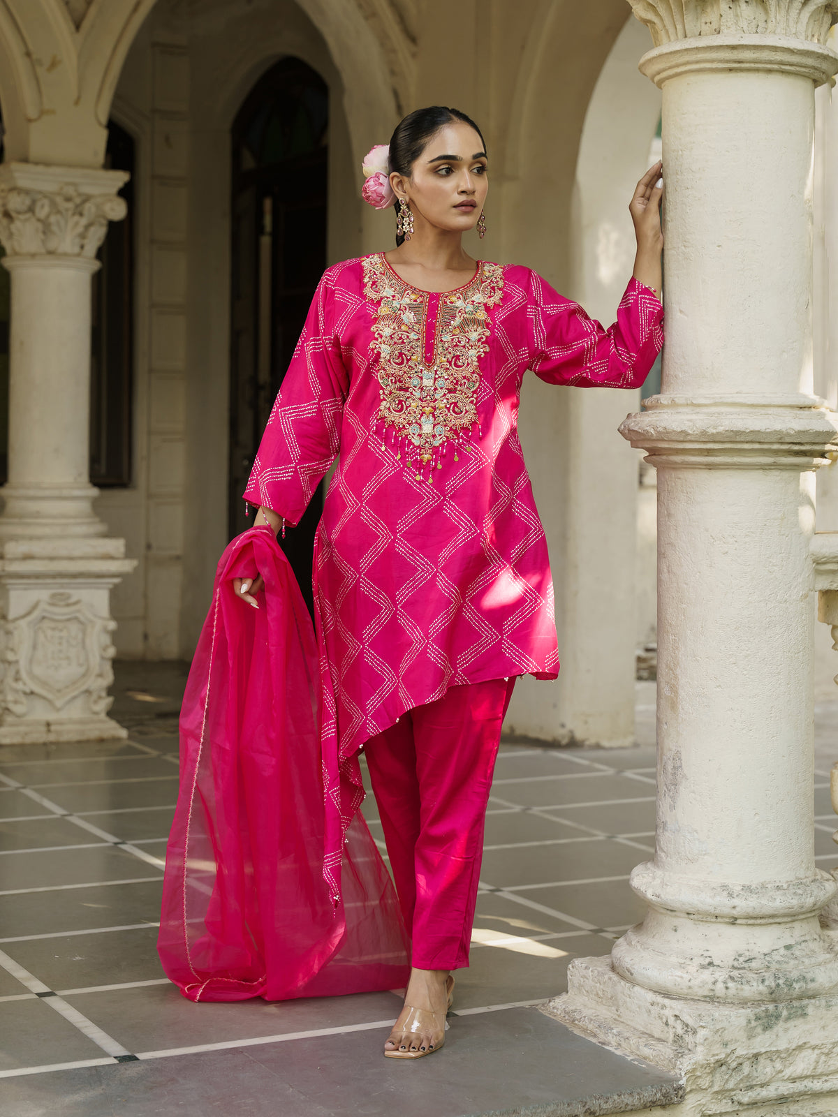 Mukti Rani Pink Pure Viscose Embroidered Straight Suit Set