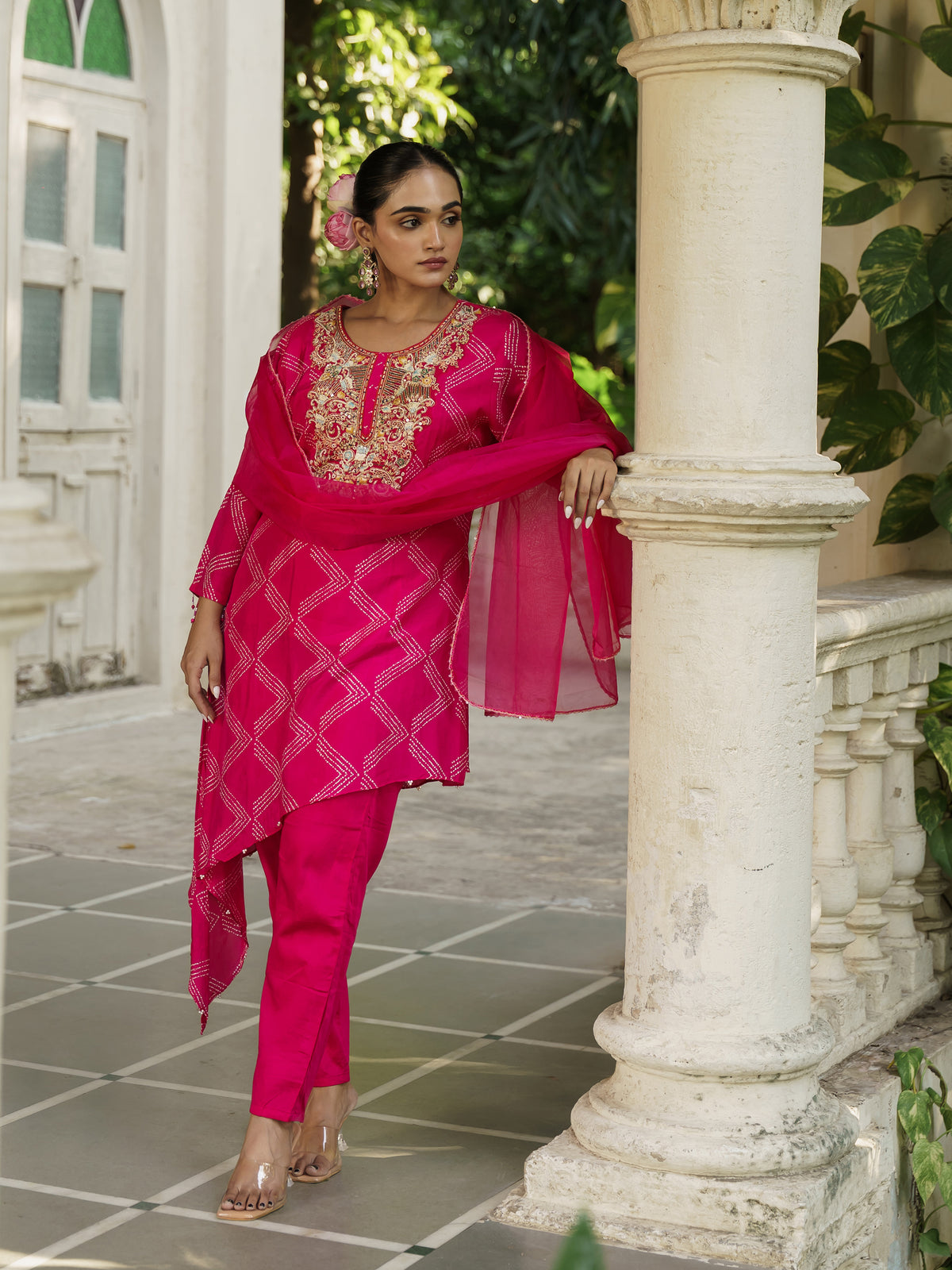Mukti Rani Pink Pure Viscose Embroidered Straight Suit Set