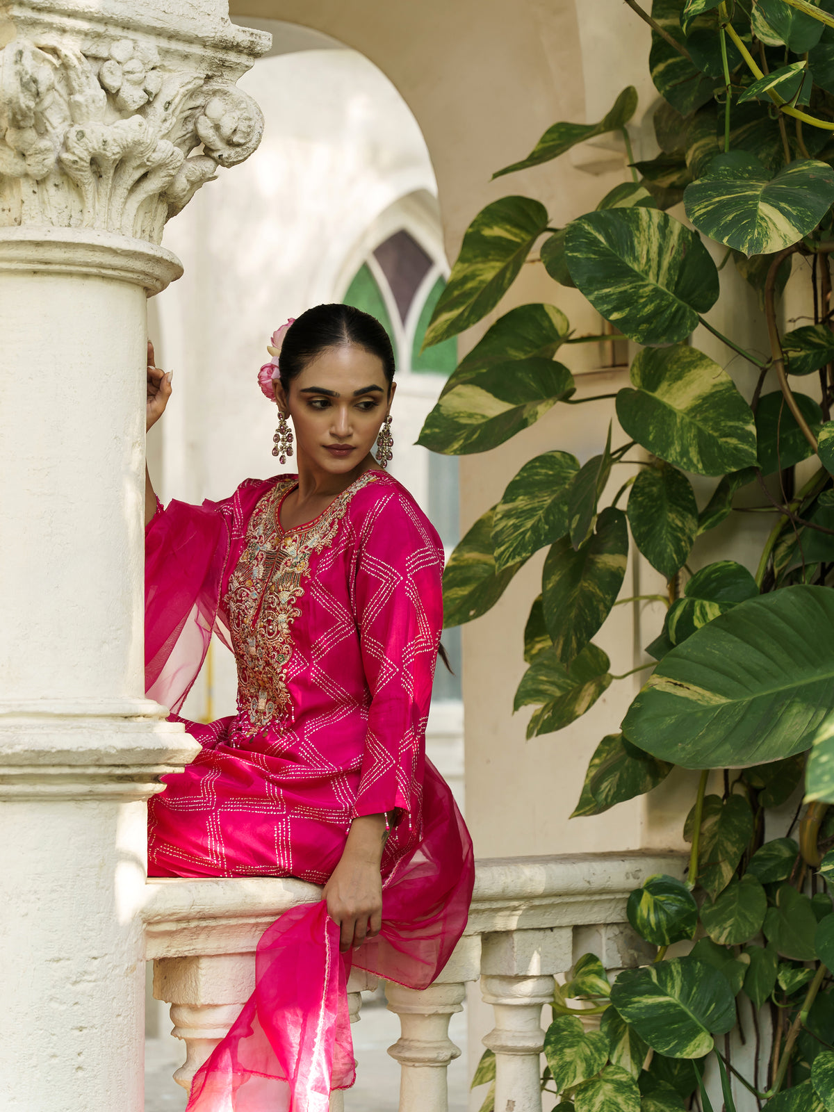 Mukti Rani Pink Pure Viscose Embroidered Straight Suit Set