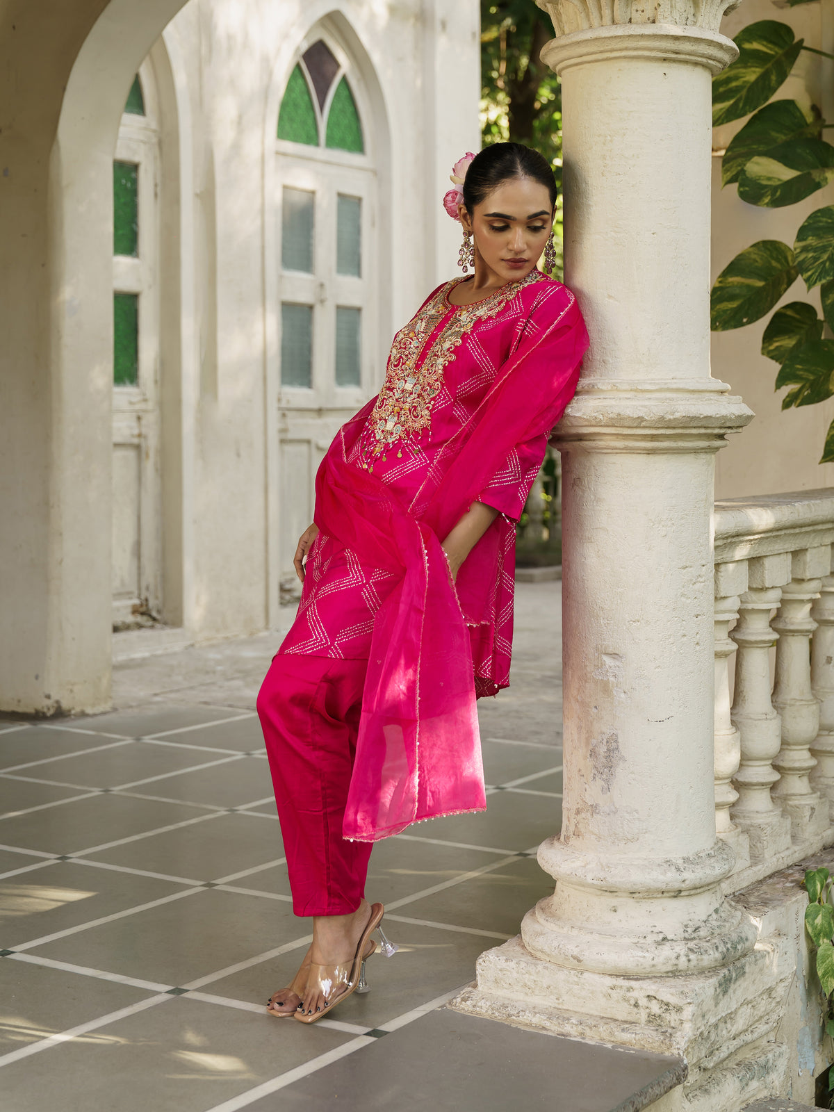 Mukti Rani Pink Pure Viscose Embroidered Straight Suit Set