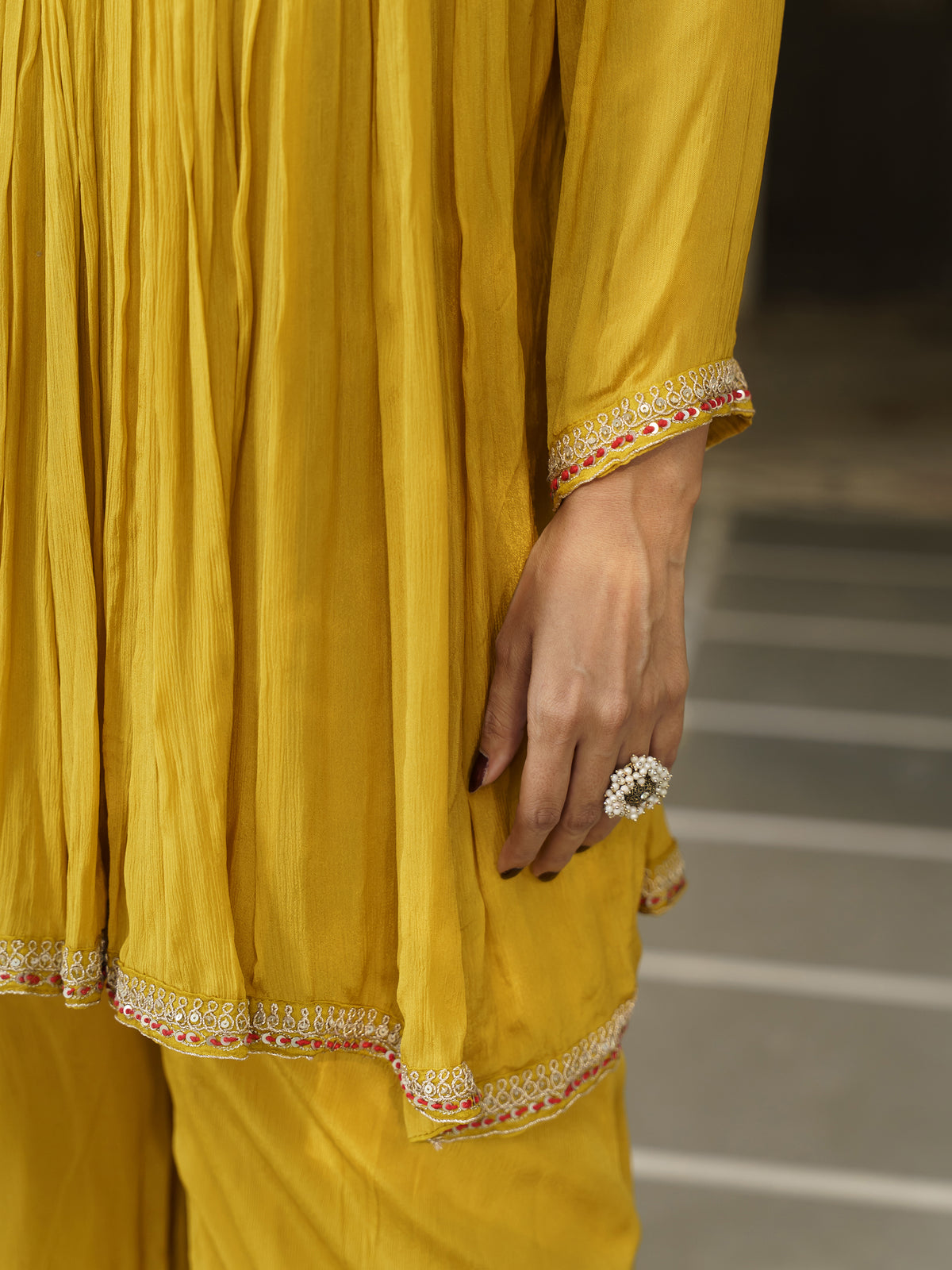 Sanaya Mustard Yellow Pure Viscose Embroidered Kurta Palazzo Set