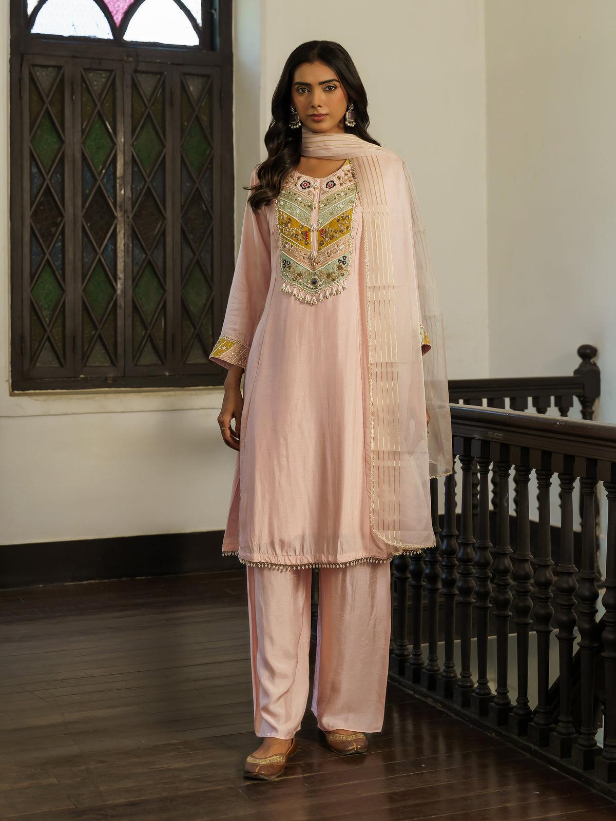 Aadhya Elegant Blush Pink Pure Viscose Embroidered Suit Set