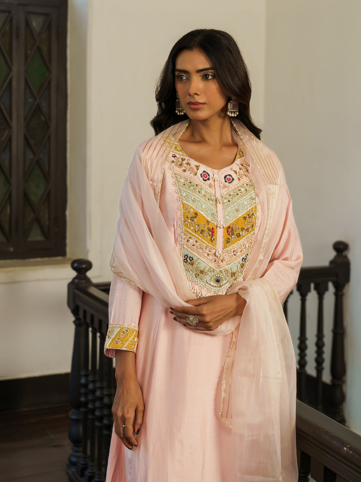 Aadhya Elegant Blush Pink Pure Viscose Embroidered Suit Set