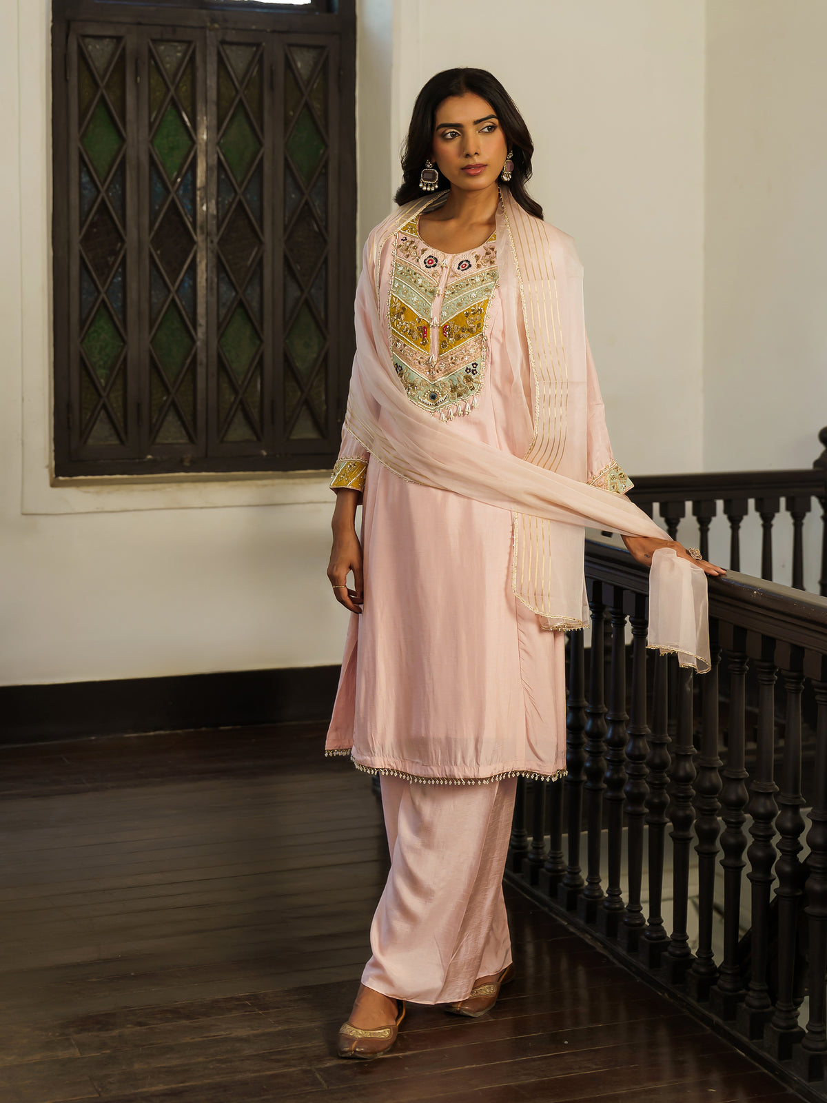 Aadhya Elegant Blush Pink Pure Viscose Embroidered Suit Set