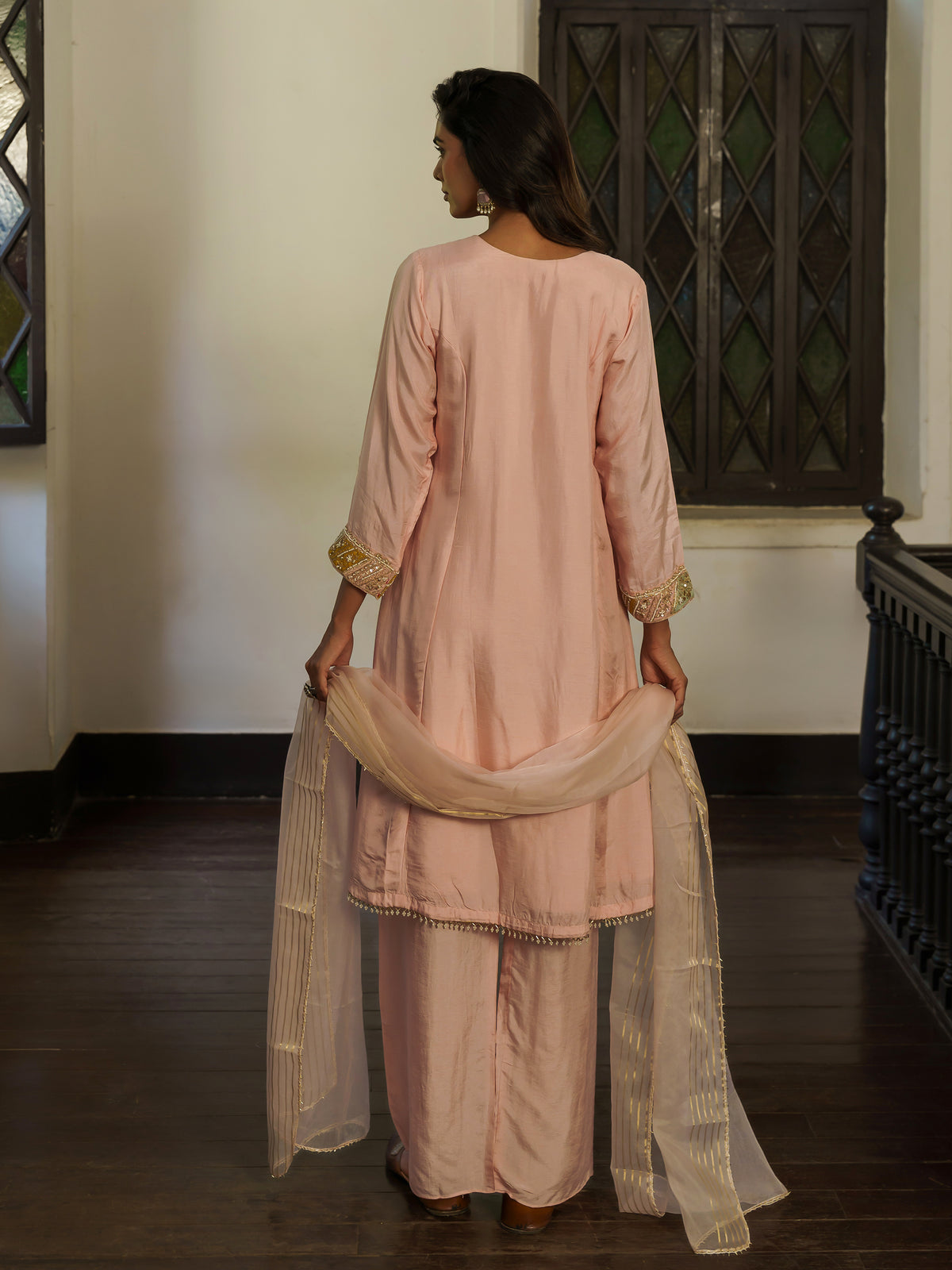 Aadhya Elegant Blush Pink Pure Viscose Embroidered Suit Set
