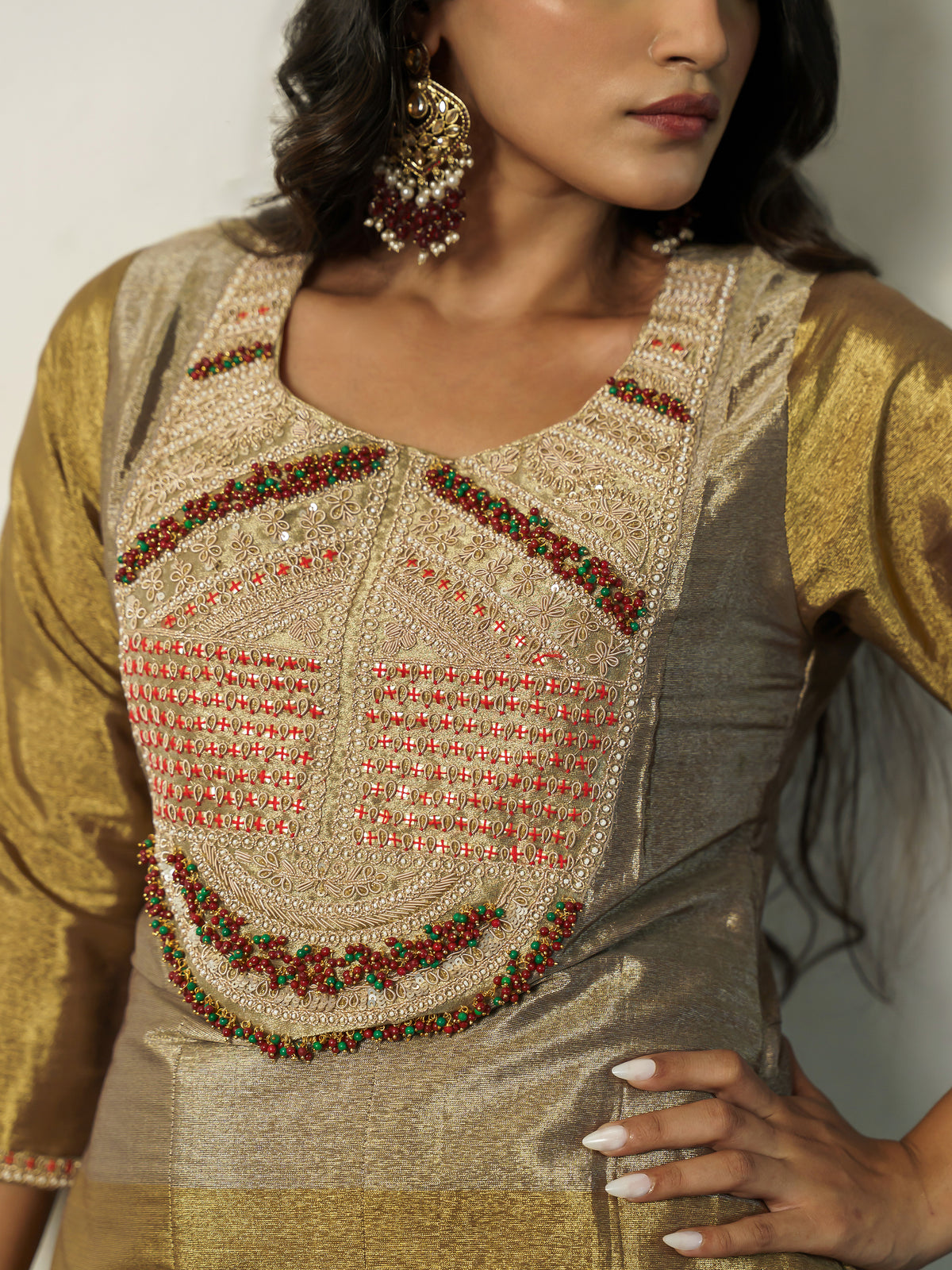 Harika Elegant Antique Gold Pure Viscose Embroidered Co Ord Set