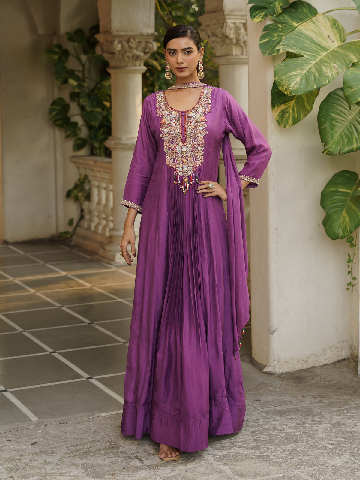Imaya Purple Pure Viscose Embroidered Anarkali Floor Length Gown With Fancy Dupatta