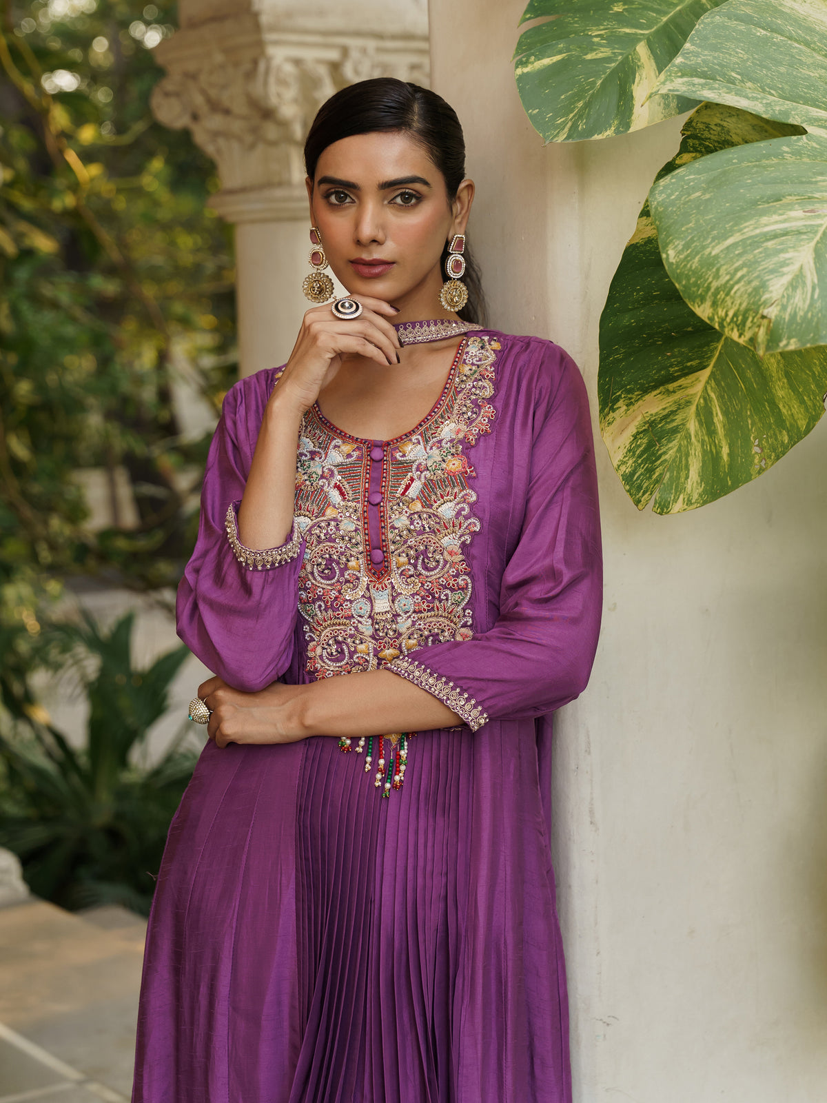 Imaya Purple Pure Viscose Embroidered Anarkali Floor Length Gown With Fancy Dupatta